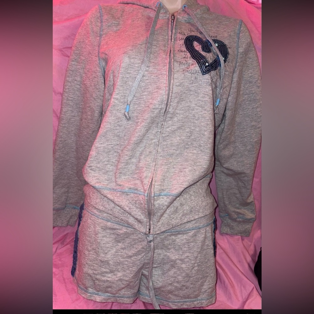 Hard candy sequin bling hoodie and shorts matching set
